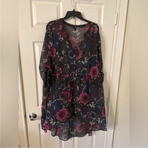 Torrid Floral Sheer Top - Pink and Blue